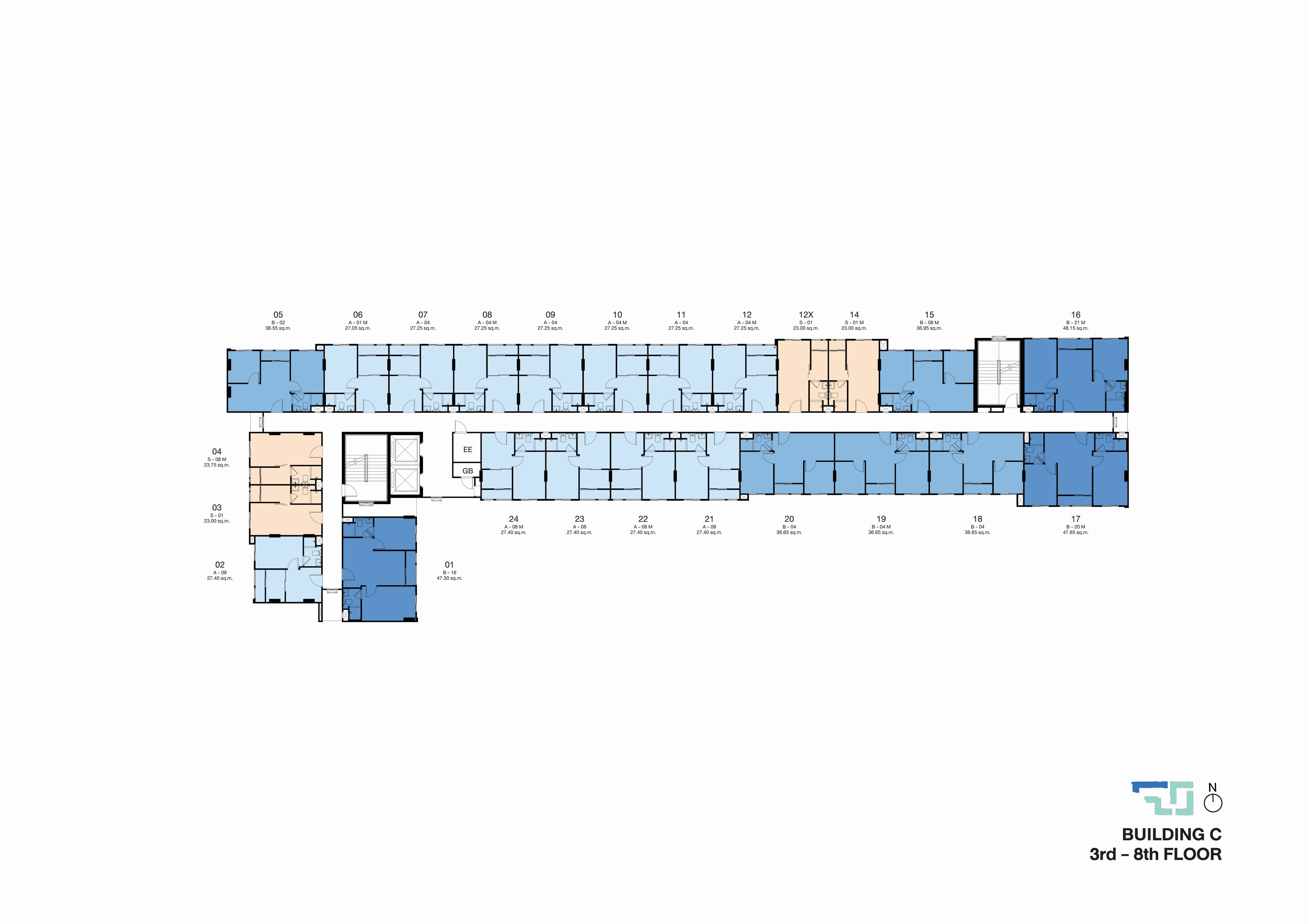 Building Floor Plan of Nue Coast Khu Khot Station - 3rd - 8th Planta