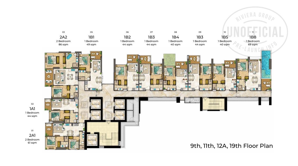 Building Floor Plan of เดอะ ริเวียร่า ปาล์ม บีช วงศ์อมาตย์ - ชั้น 19