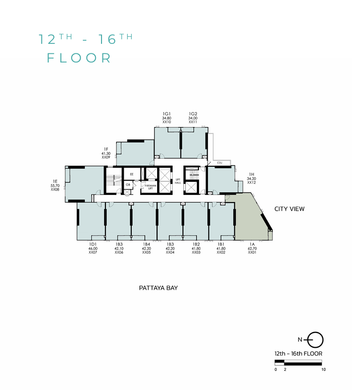 Building Floor Plan of เทตต์ พัทยา - ชั้น 12 - 16
