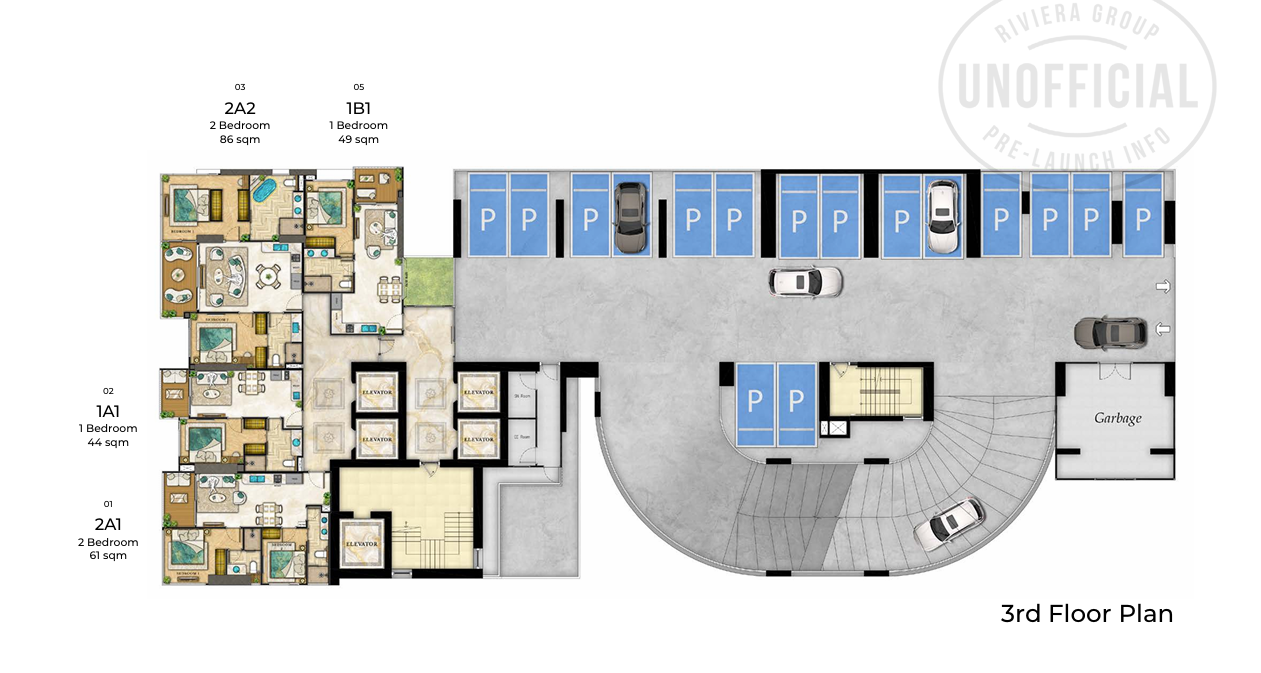 Building Floor Plan of เดอะ ริเวียร่า ปาล์ม บีช วงศ์อมาตย์ - ชั้น 3