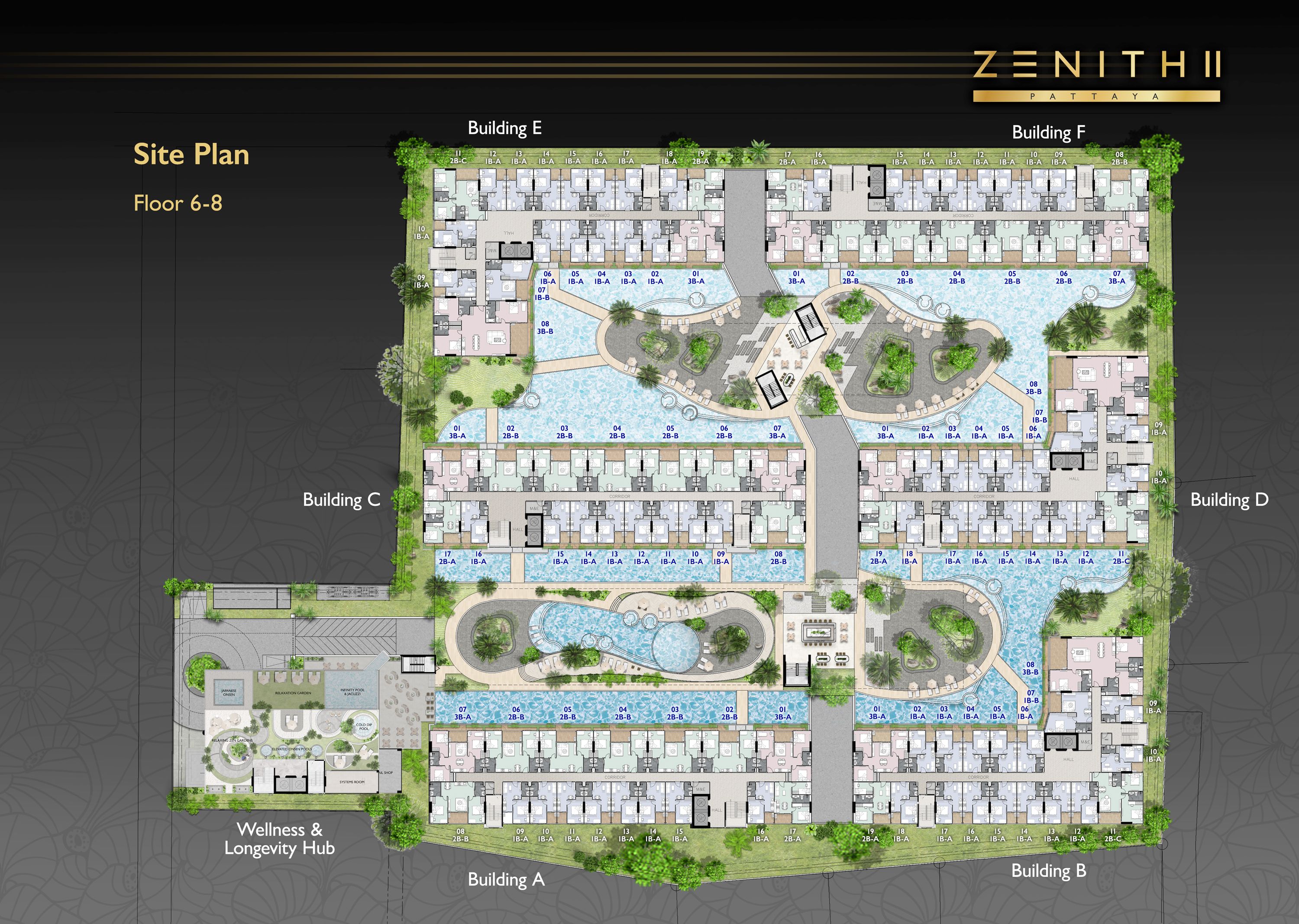 Building Floor Plan of เซนิธ พัทยา 2 - ชั้น 6 - 8