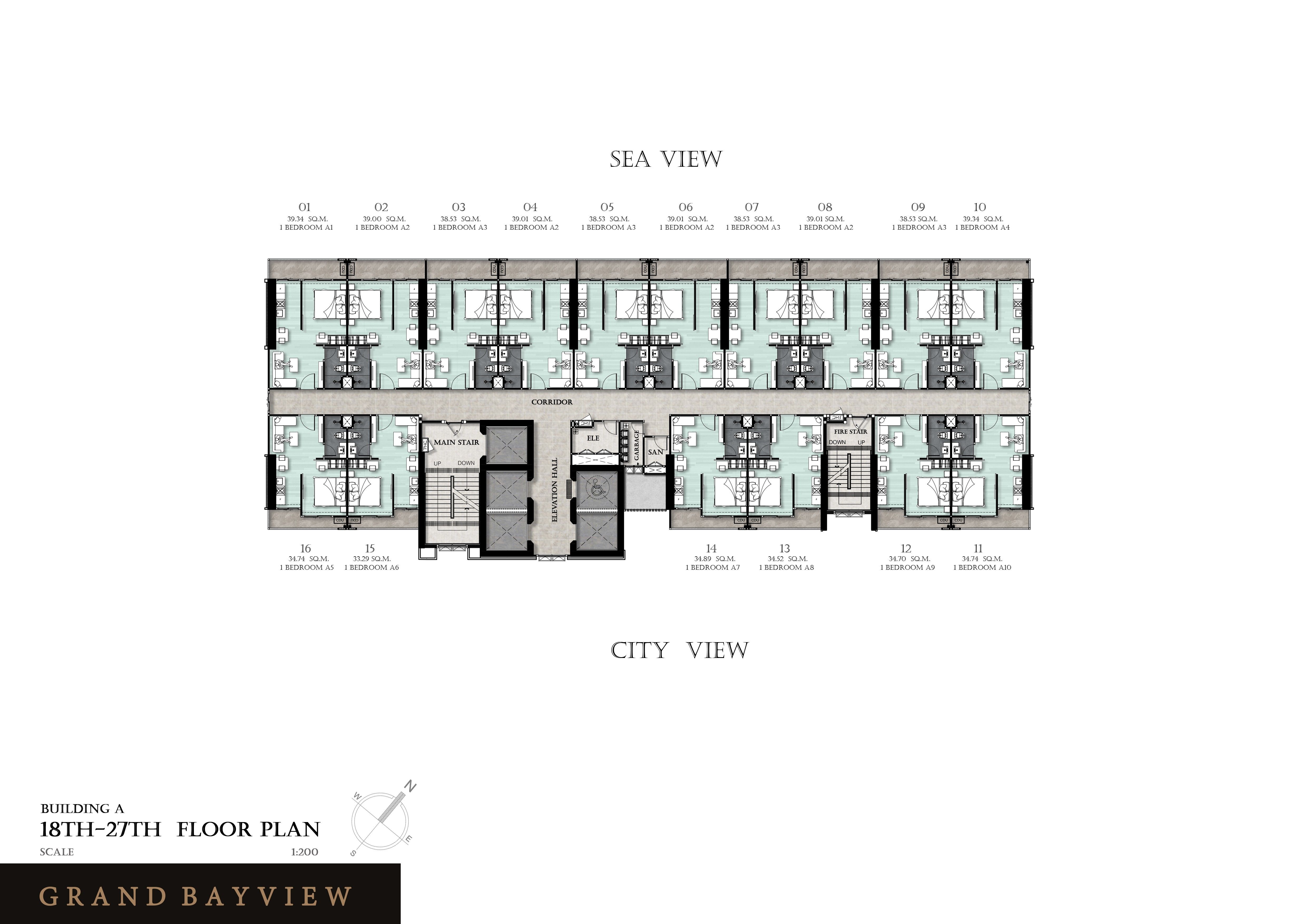 Building Floor Plan of Grand Bay View Condominium – Pattaya - 18th - 27th Floor