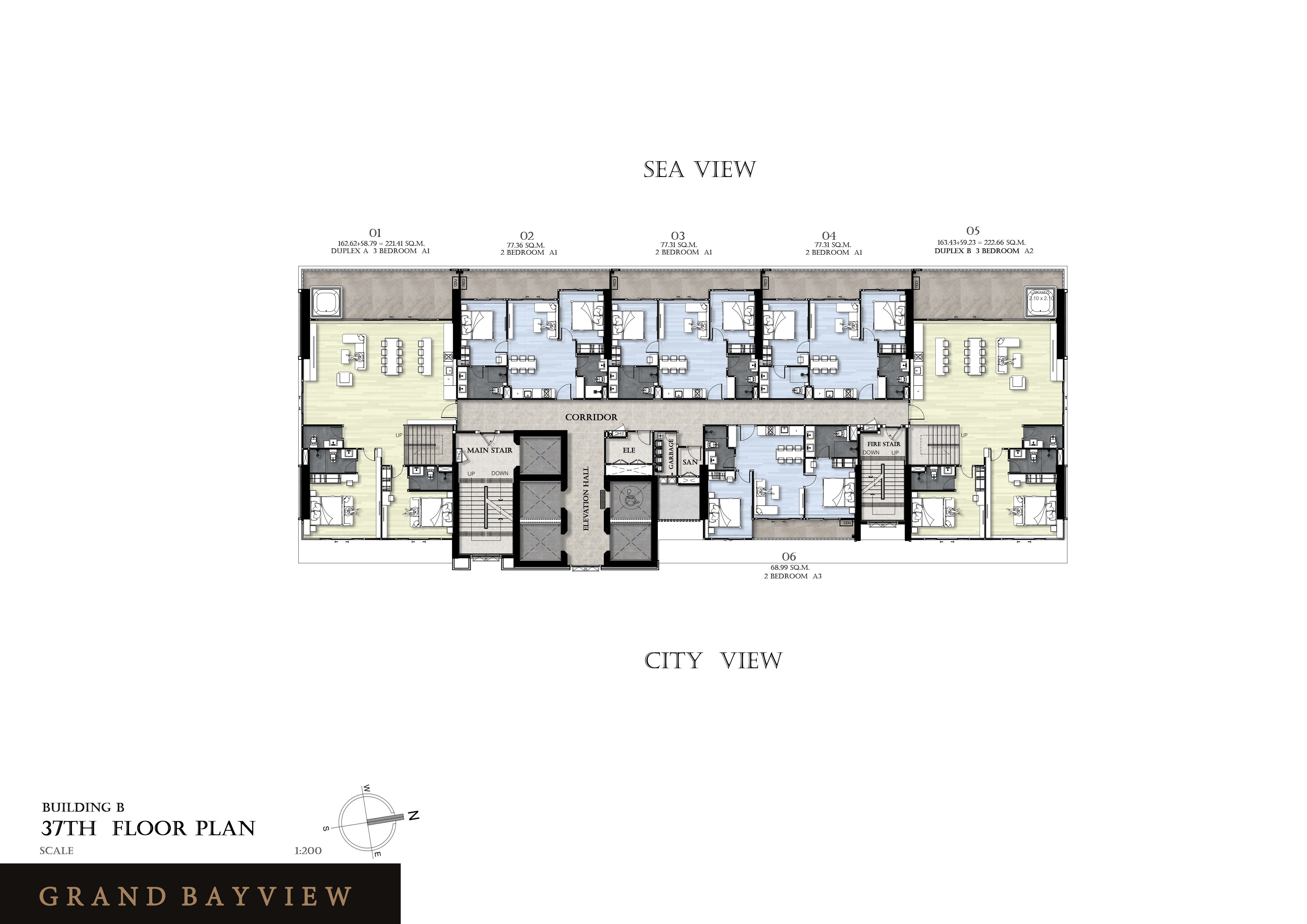Building Floor Plan of Grand Bay View Condominium – Pattaya - 37th Floor