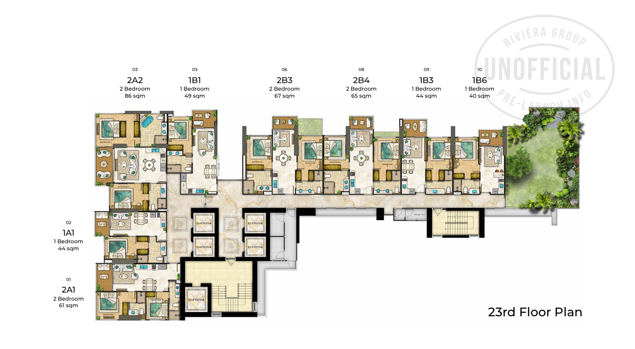 Building Floor Plan of เดอะ ริเวียร่า ปาล์ม บีช วงศ์อมาตย์ - ชั้น 23