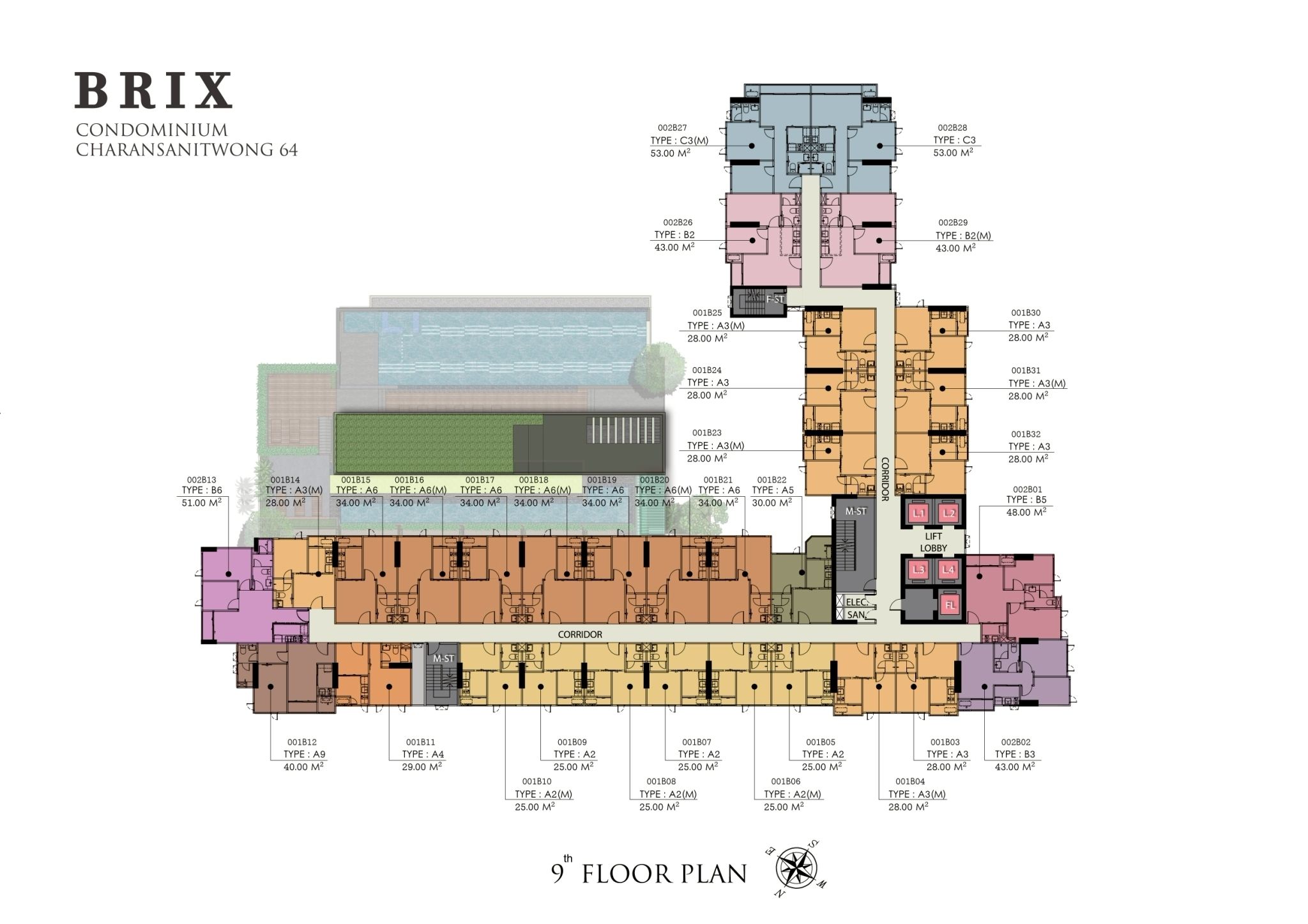 Building Floor Plan of บริกซ์ คอนโดมิเนียม จรัญ 64 - ชั้น 9
