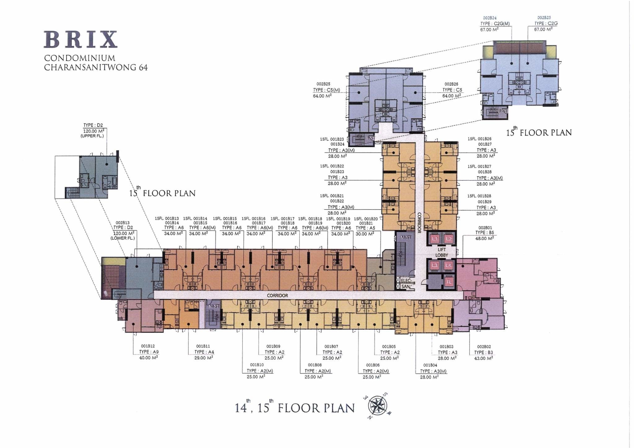 Building Floor Plan of บริกซ์ คอนโดมิเนียม จรัญ 64 - ชั้น 14 - 15