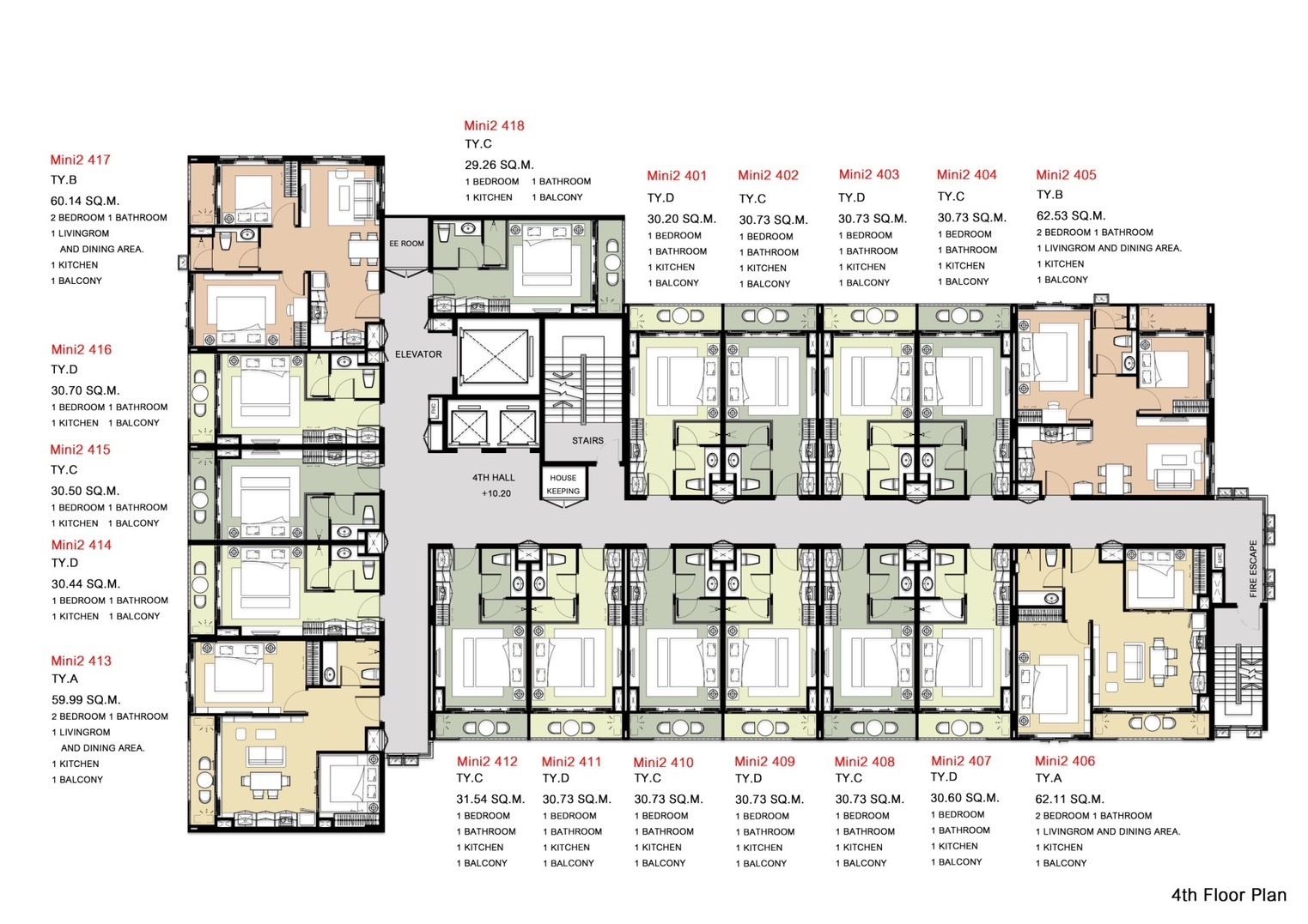 Building Floor Plan of ยูโทเปียอพาทเม้นมินิ 2 - ชั้น 4