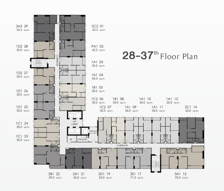Building Floor Plan of Supalai Premier Taksin - Wongwianyai - 28th - 37th Floor