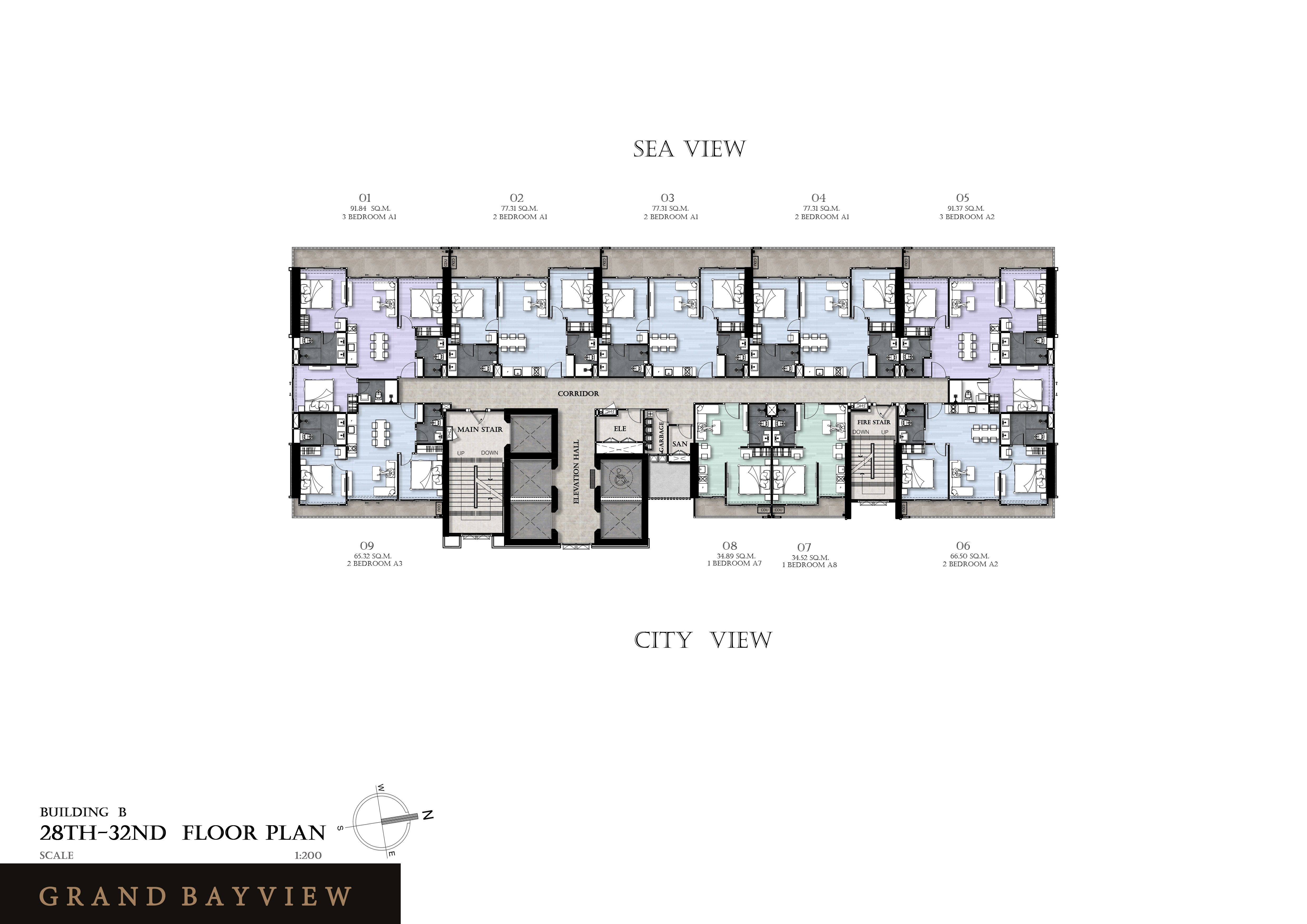 Building Floor Plan of Grand Bay View Condominium – Pattaya - 28th - 32nd Floor