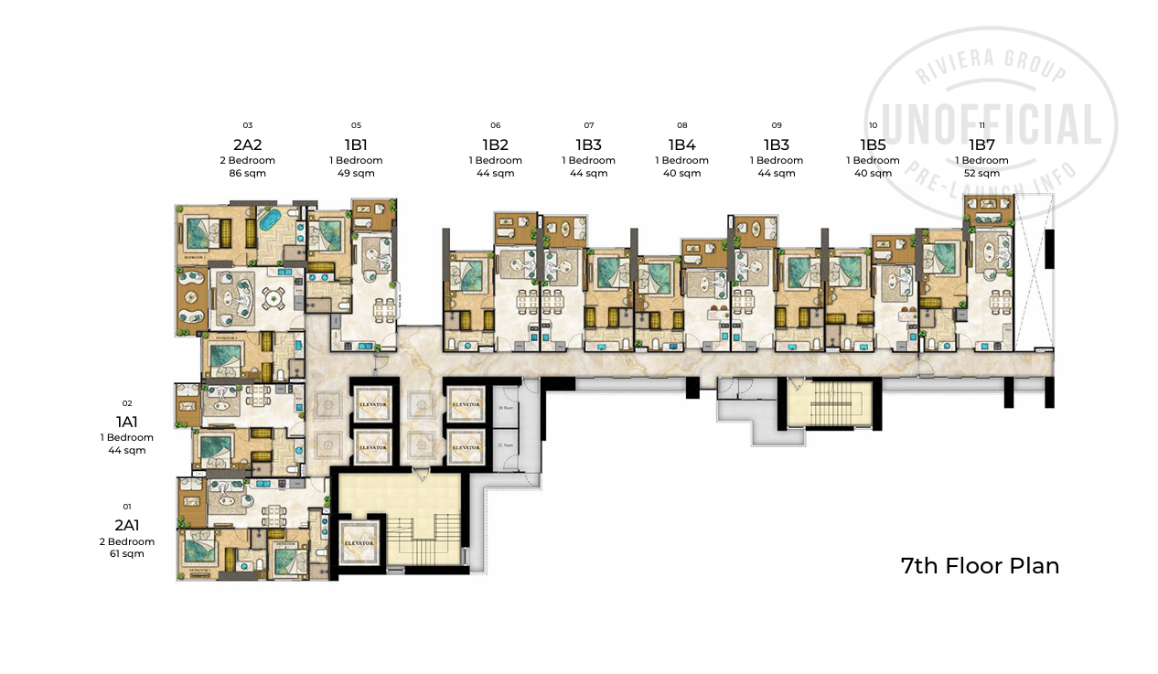 Building Floor Plan of เดอะ ริเวียร่า ปาล์ม บีช วงศ์อมาตย์ - ชั้น 7