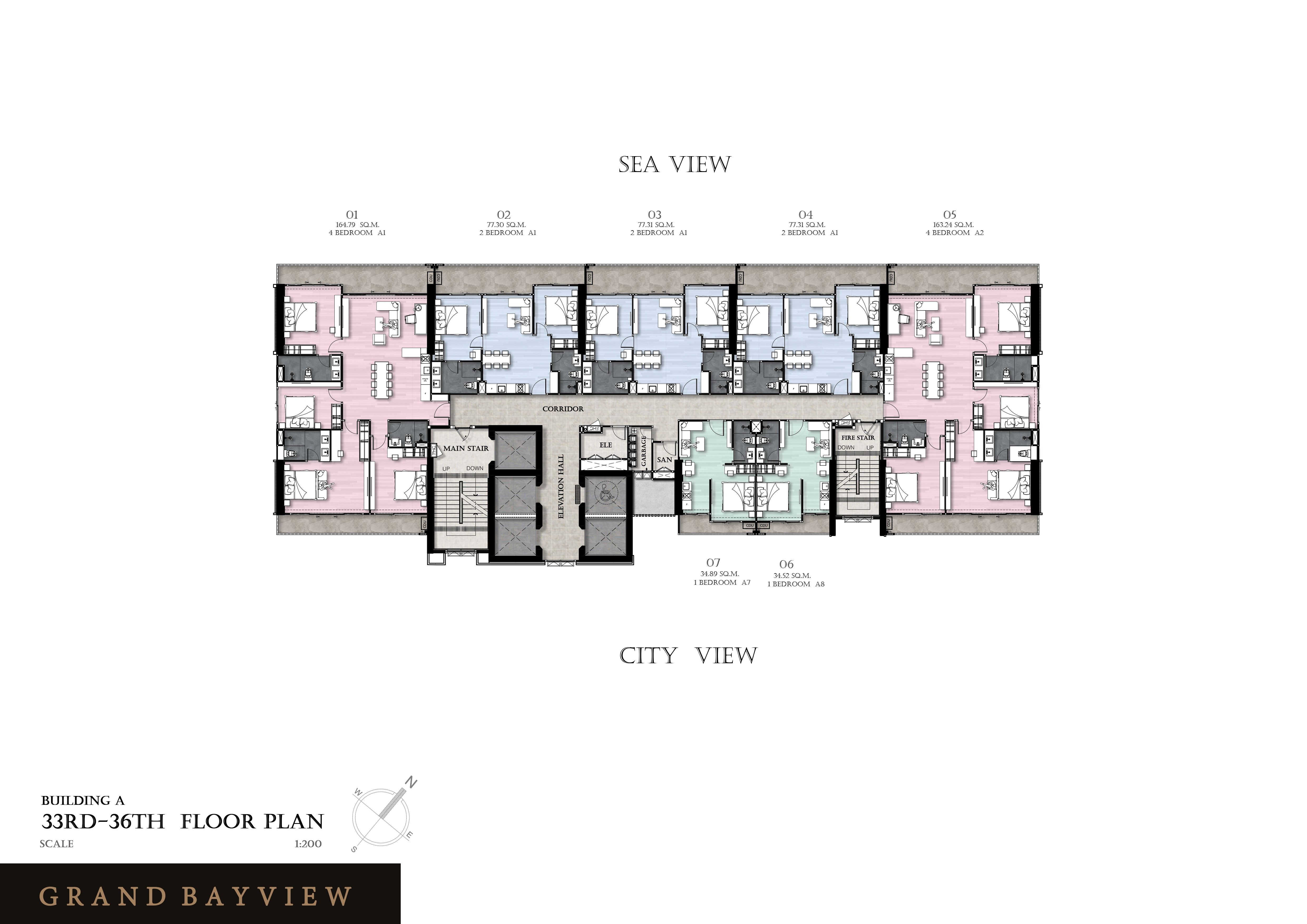 Building Floor Plan of Grand Bay View Condominium – Pattaya - 33rd - 36th Floor