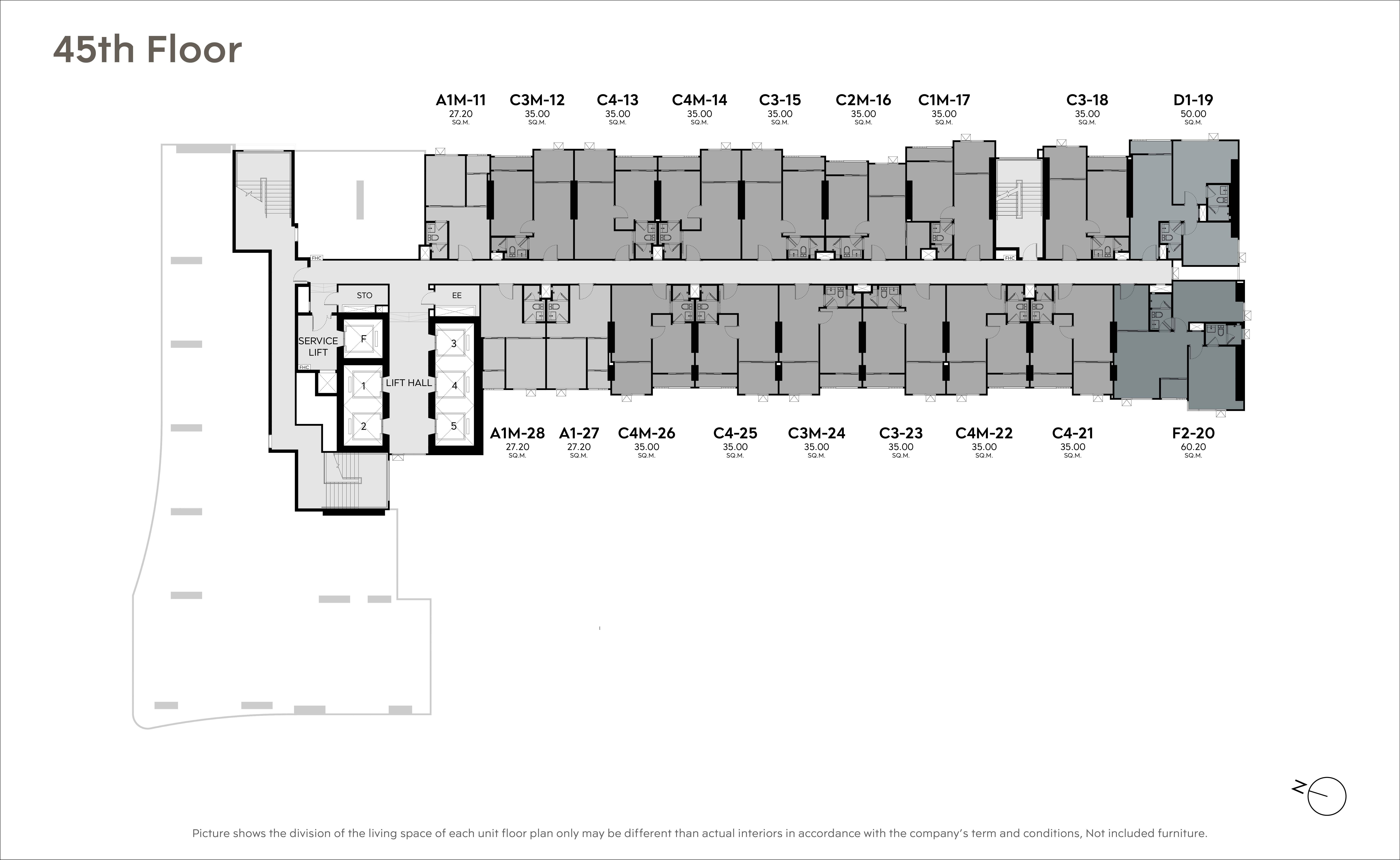 Building Floor Plan of ไลฟ์ สุขุมวิท - พระราม 4 - ชั้น 45