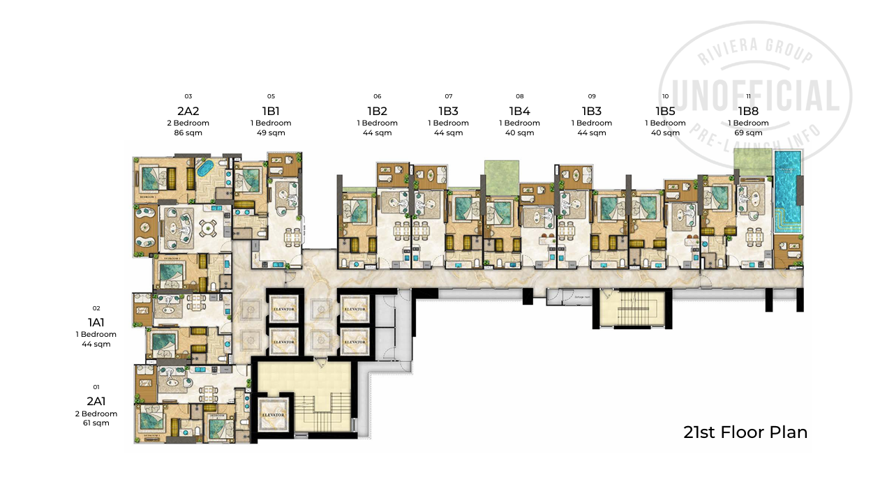 Building Floor Plan of เดอะ ริเวียร่า ปาล์ม บีช วงศ์อมาตย์ - ชั้น 21