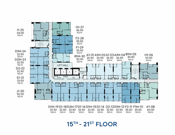 Building Floor Plan of แอสไพร์ วิภา วิคตอรี่ - ชั้น 15 - 21