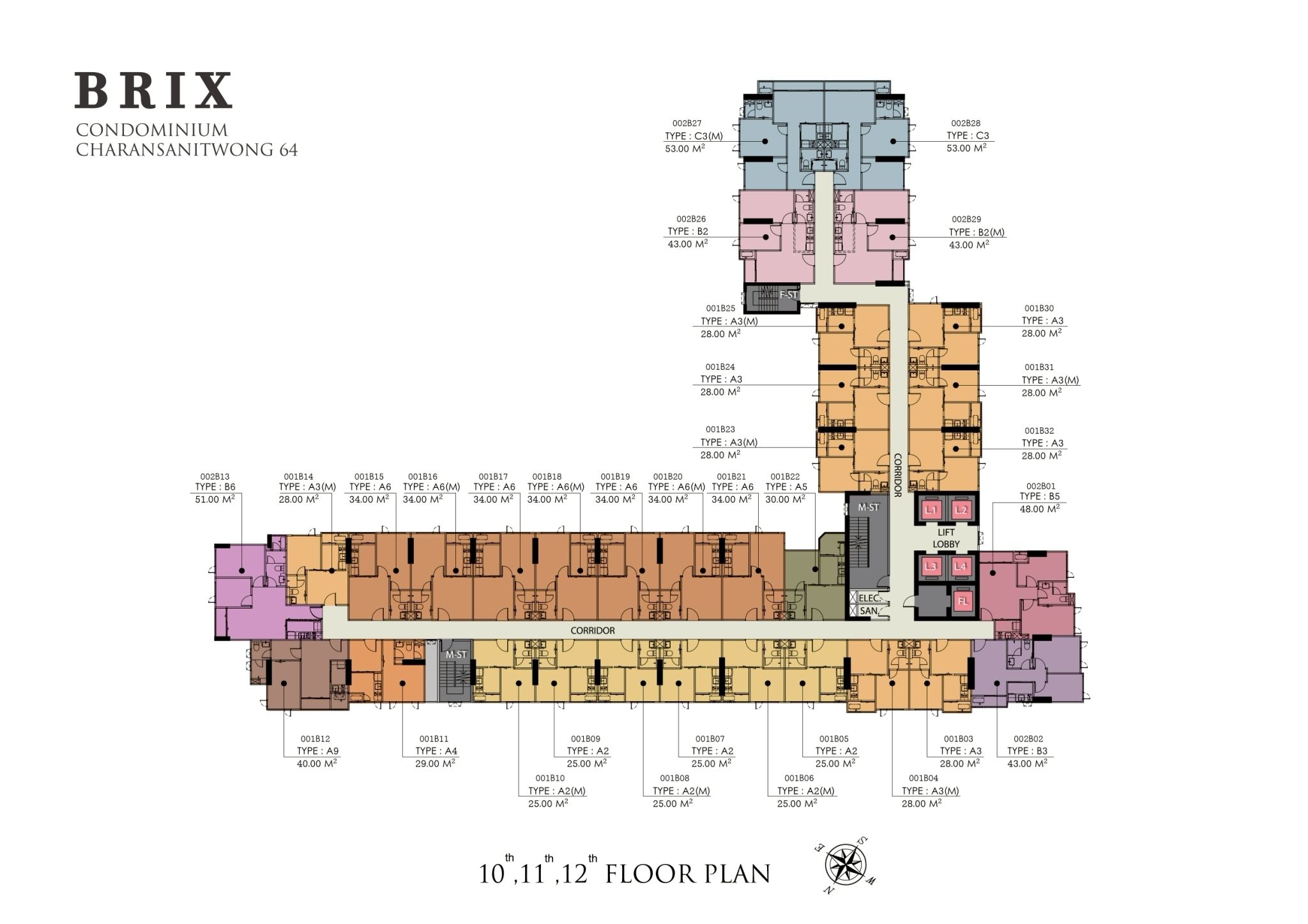 Building Floor Plan of บริกซ์ คอนโดมิเนียม จรัญ 64 - ชั้น 10 - 12