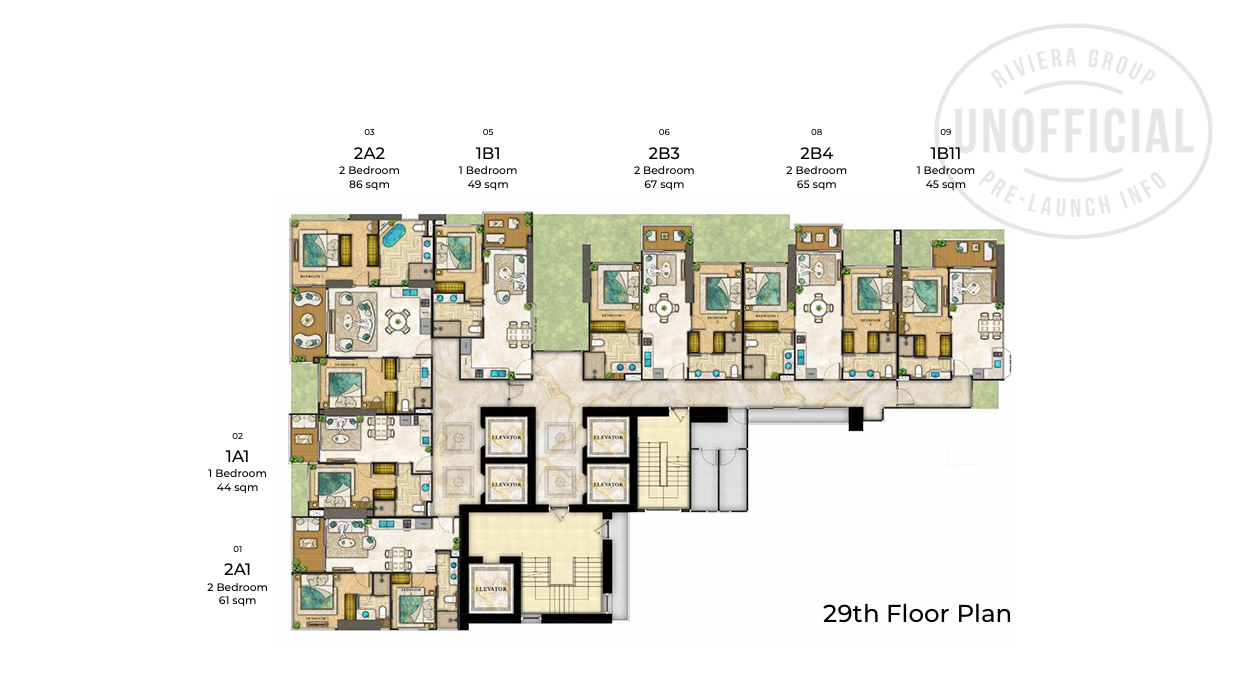Building Floor Plan of เดอะ ริเวียร่า ปาล์ม บีช วงศ์อมาตย์ - ชั้น 29 - 47