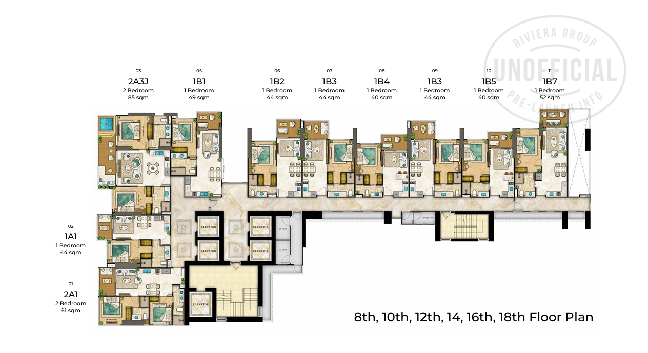 Building Floor Plan of เดอะ ริเวียร่า ปาล์ม บีช วงศ์อมาตย์ - ชั้น 16