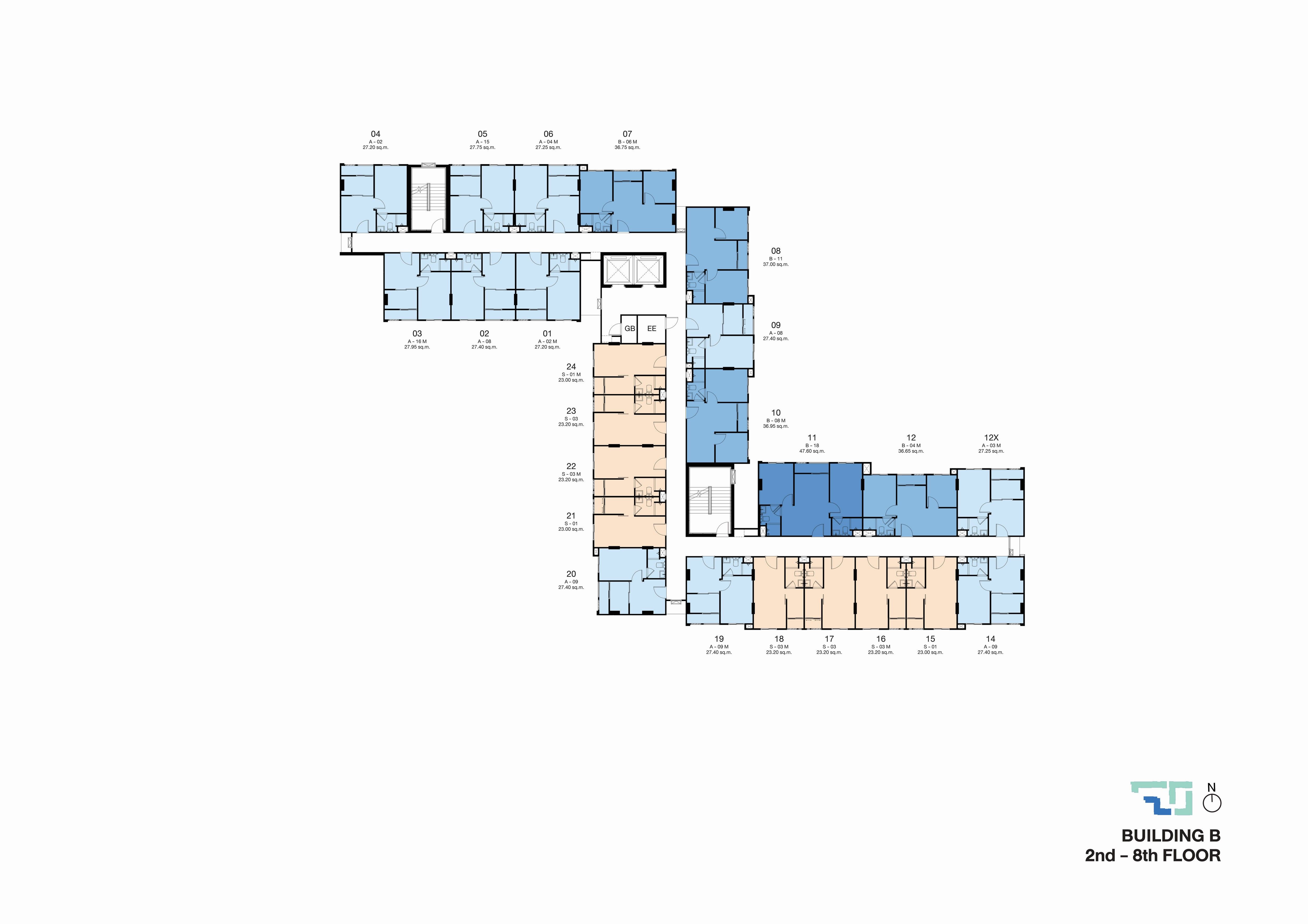 Building Floor Plan of Nue Coast Khu Khot Station - 2nd - 8th Planta