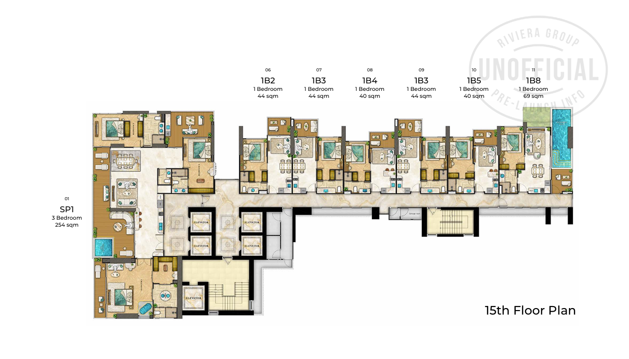 Building Floor Plan of เดอะ ริเวียร่า ปาล์ม บีช วงศ์อมาตย์ - ชั้น 15