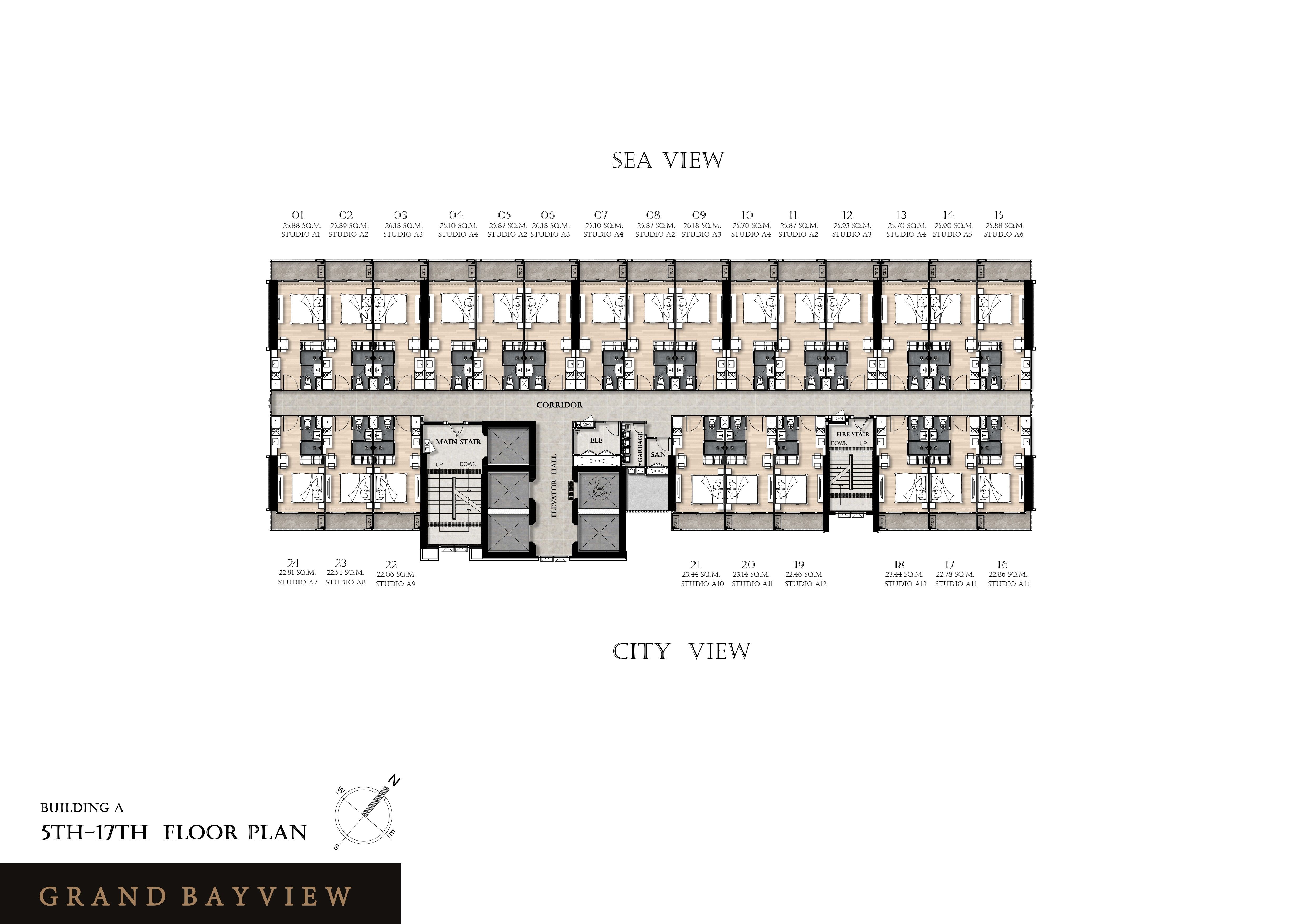 Building Floor Plan of Grand Bay View Condominium – Pattaya - 5th - 17th Floor