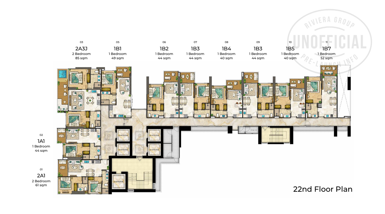 Building Floor Plan of เดอะ ริเวียร่า ปาล์ม บีช วงศ์อมาตย์ - ชั้น 22