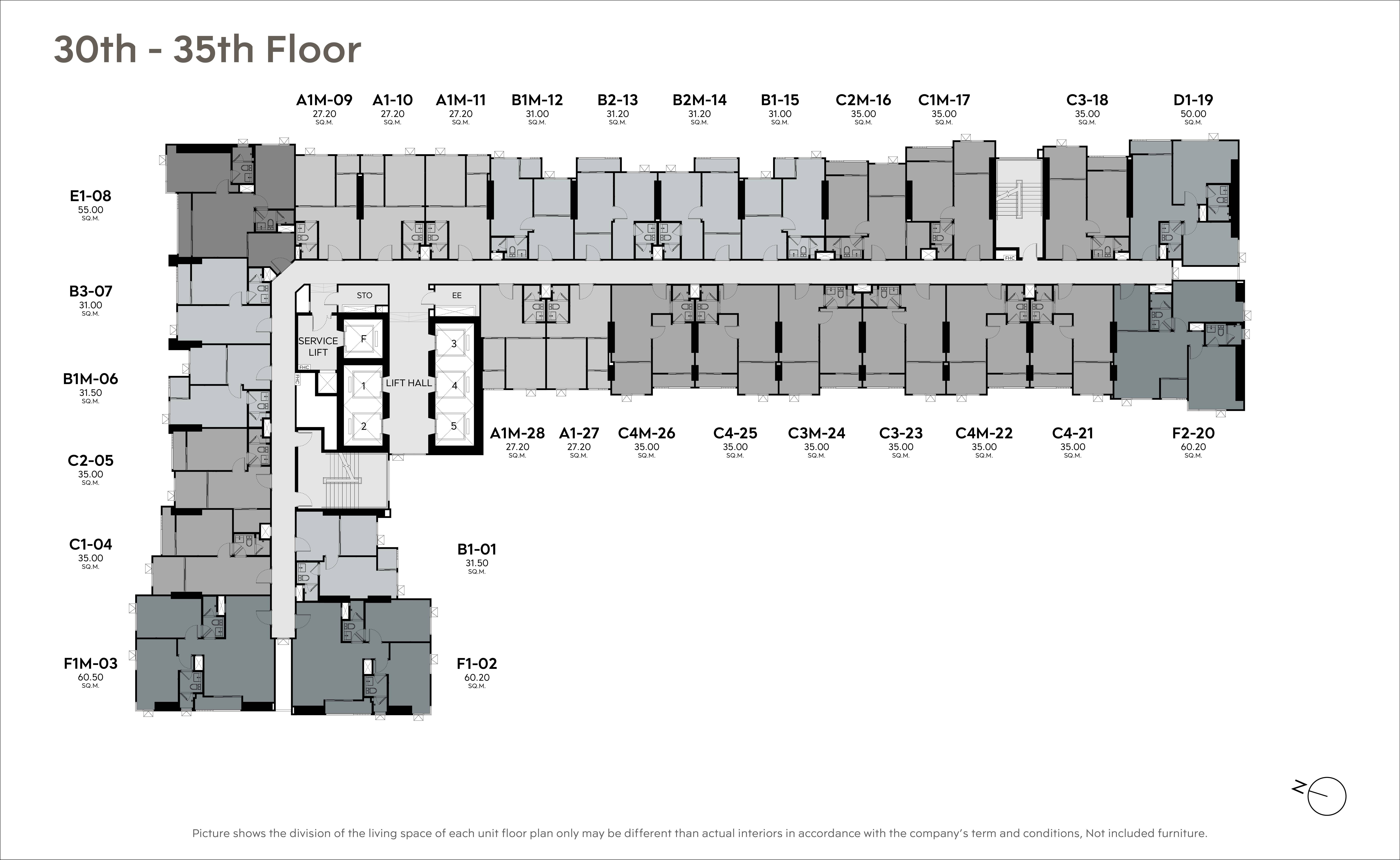 Building Floor Plan of ไลฟ์ สุขุมวิท - พระราม 4 - ชั้น 30 - 35