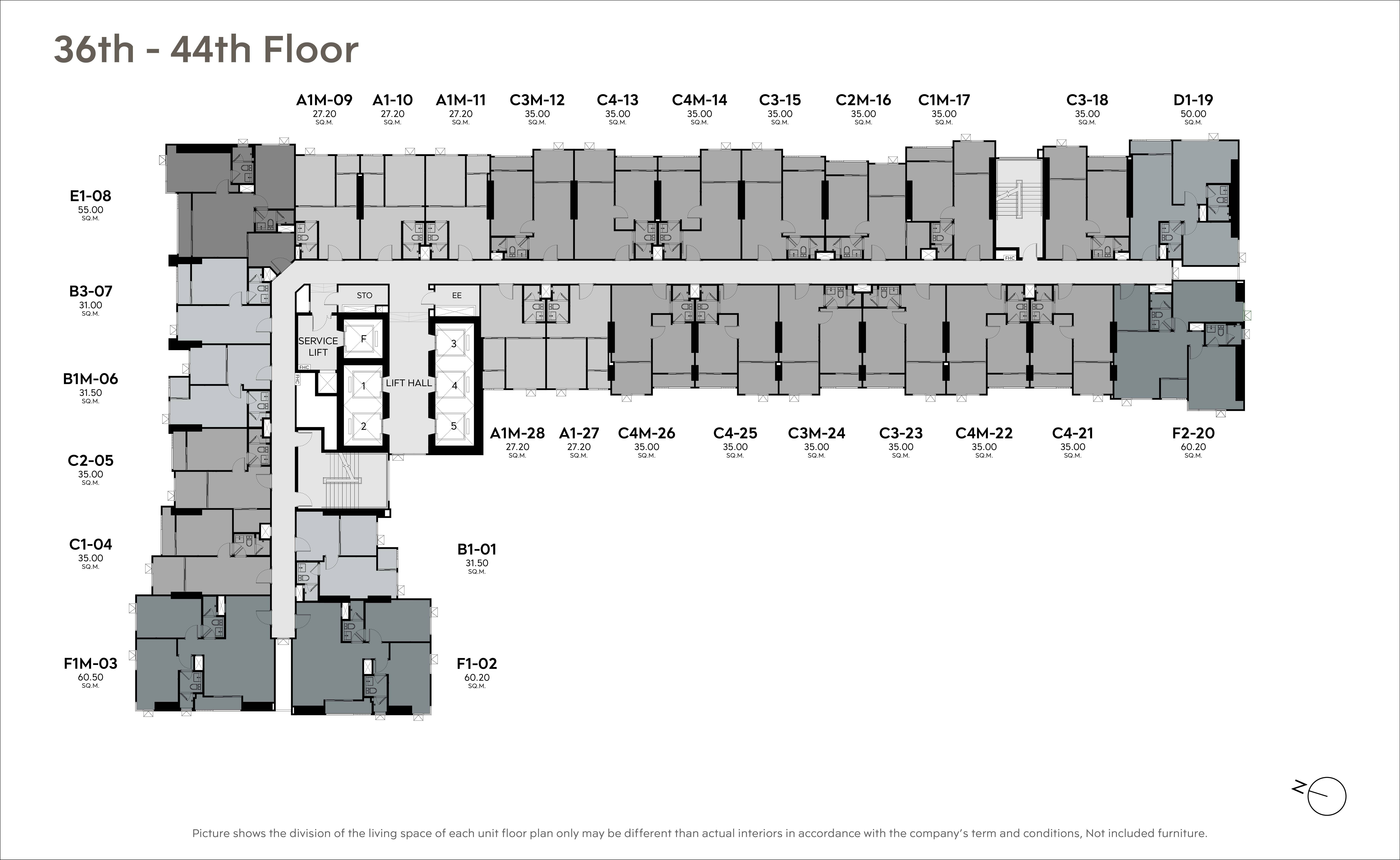 Building Floor Plan of ไลฟ์ สุขุมวิท - พระราม 4 - ชั้น 36 - 44