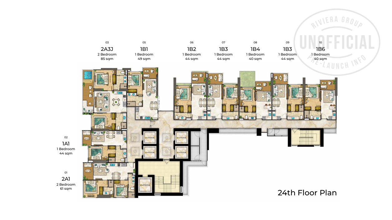 Building Floor Plan of เดอะ ริเวียร่า ปาล์ม บีช วงศ์อมาตย์ - ชั้น 24 - 27