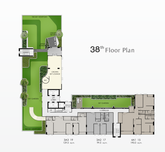 Building Floor Plan of Supalai Premier Taksin - Wongwianyai - 38th Floor