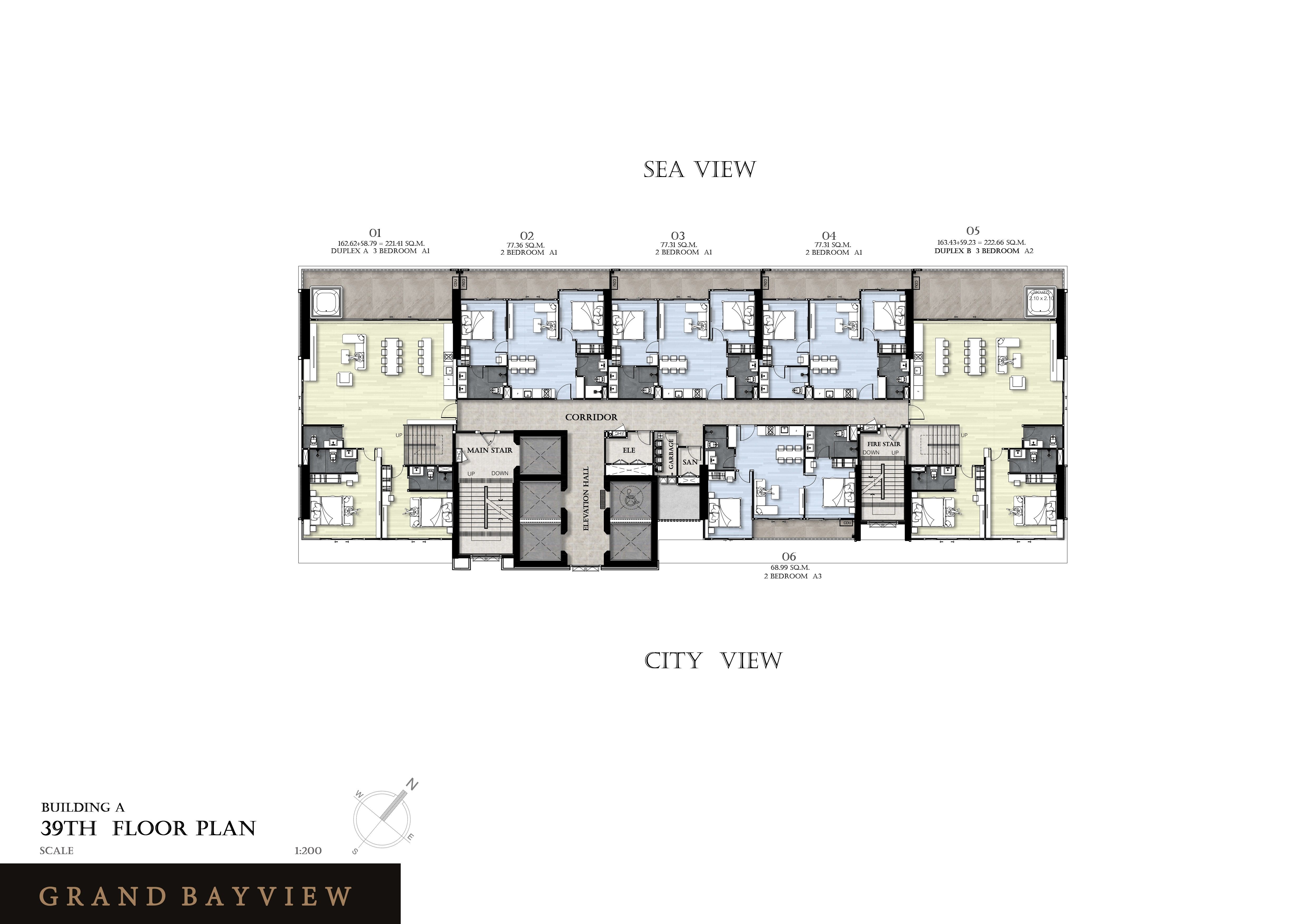 Building Floor Plan of Grand Bay View Condominium – Pattaya - 39th Floor