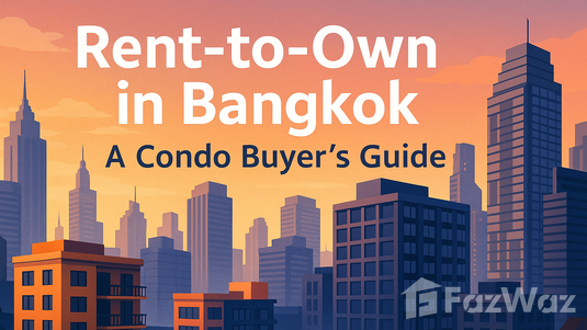 Rent-to-Own in Bangkok: A Condo Buyer’s Guide – digital cover image featuring Bangkok city skyline and modern condominium buildings in landscape format