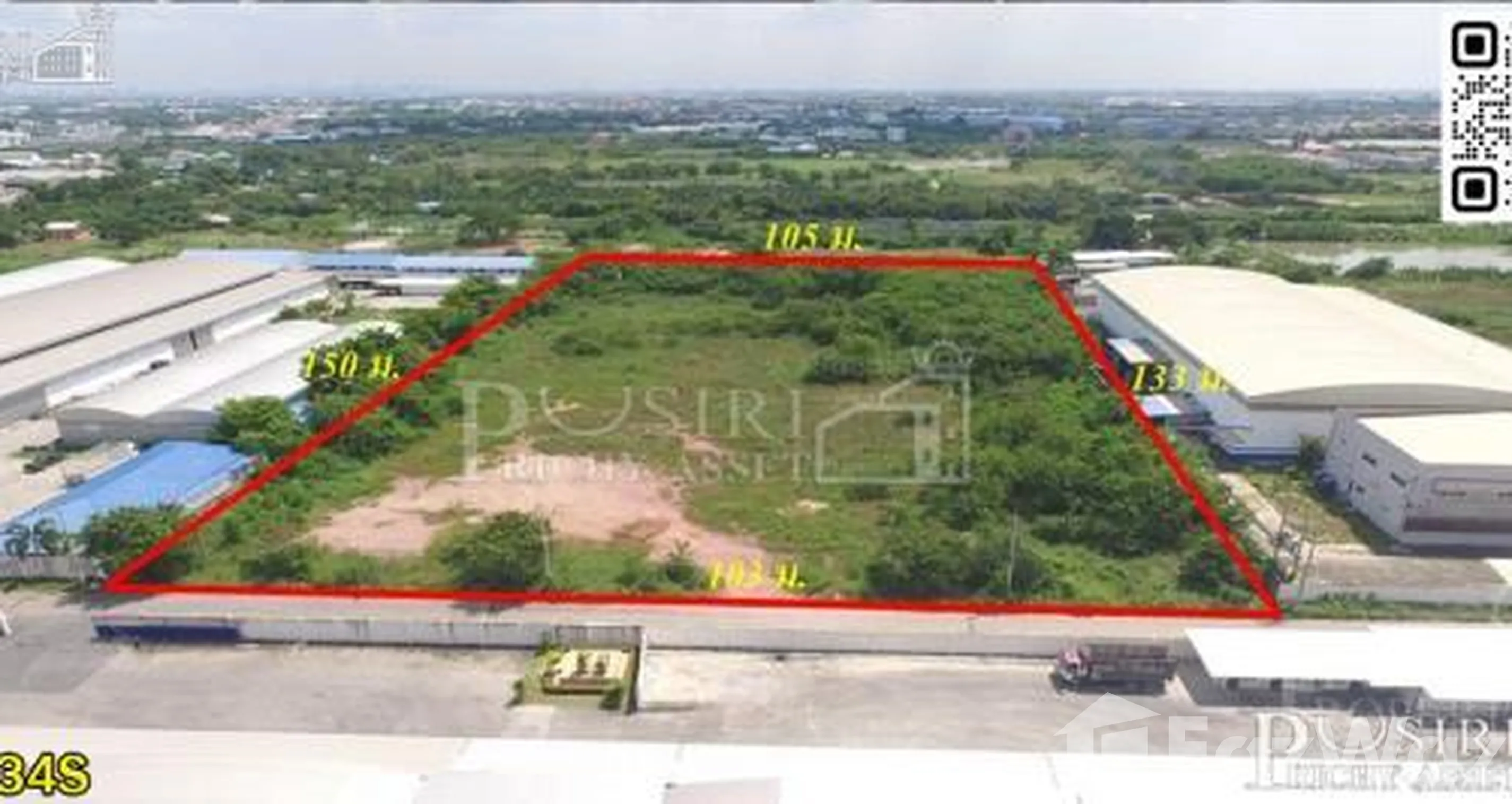 A beautiful 9-rai plot of land with a wide frontage and good shape, already leveled and ready for construction.