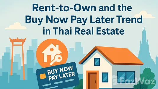 Rent-to-Own and Buy Now Pay Later trend in Thai real estate – illustration showing property purchase flexibility with installment-style financing for Thai and foreign buyers.